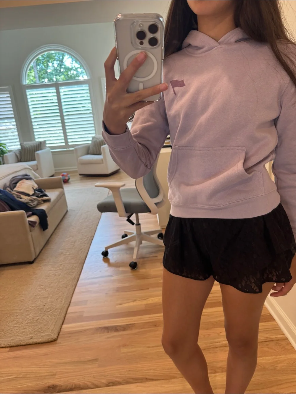 Kids Lavender Hoodie Sweatshirt with Subtle Flag Logo